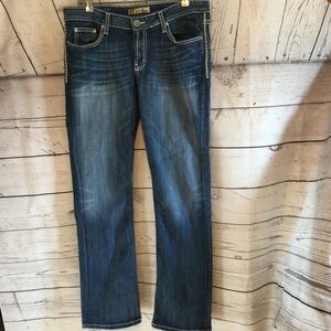 BKE Tenley Stylish Casual Dress Western White Stiched Blue Denim Jeans Size 12